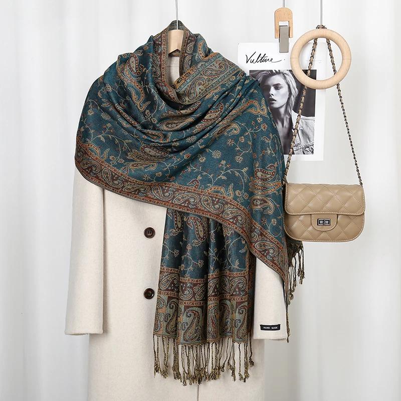 Dicker Pashmina Schal Stola Wickel Paisley Jacquard Stolen Vintage Kaschmir Schals Bedruckter Baumwollschal Sonnenschutz Hijab