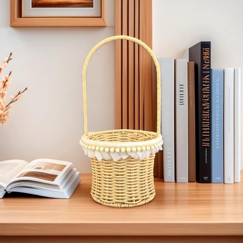 1Pc Weaving Simplicity Hat Basket Countryside Handheld Modern Photography Props Manual Flower Basket