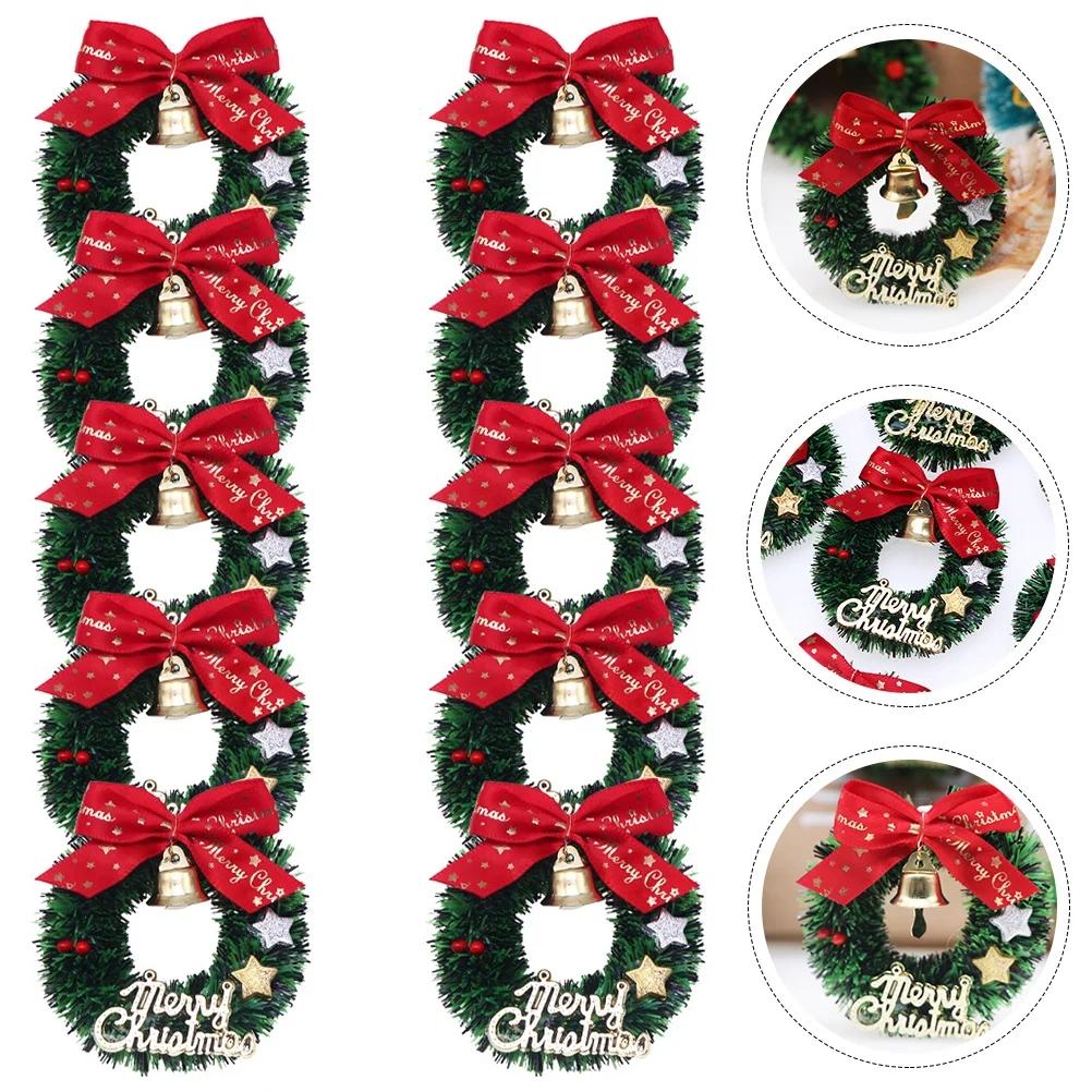 10 Pcs Christmas Wreath Tree Wreaths Hanging Decorations Miniature Garland Simulated Furniture Ornament Toy