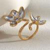Double Color Floral Adjustable Finger Ring 18K Gold Plated Stainless Steel Fashion Accessory Artistic Open Band Ring