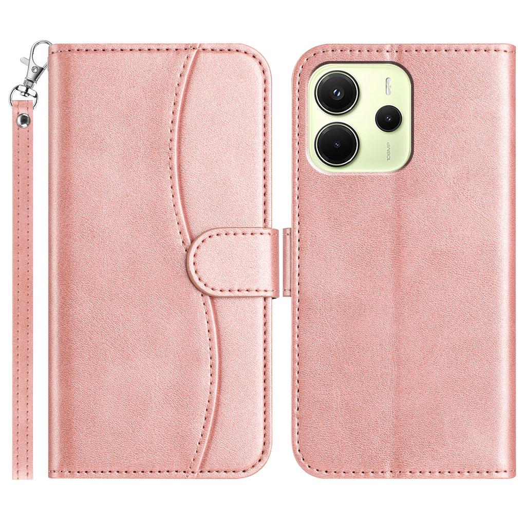 Pro Xiaomi Redmi Note 14 4G (163,25 mm) Stojánkové pouzdro s popruhem PU kůže Peněženka Kryt na telefon Design prošívání ve tvaru S