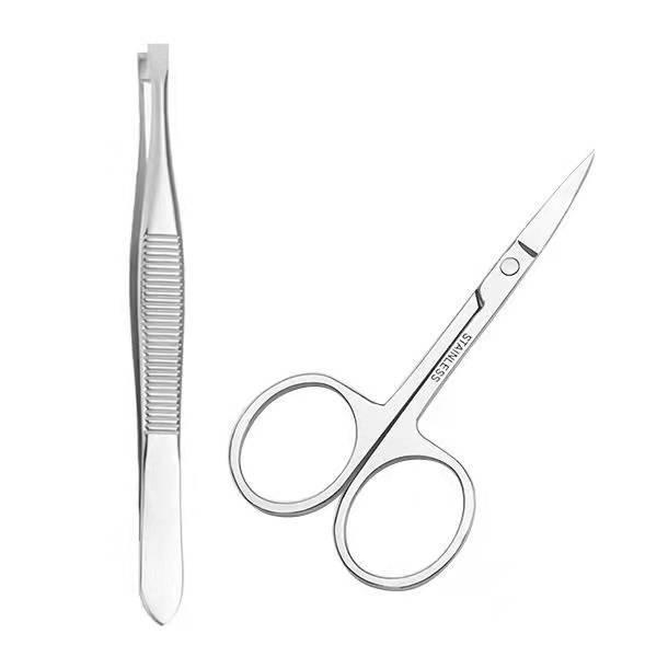 2-Piece Eyebrow Scissors & Tweezers Set - Portable Beauty Tools