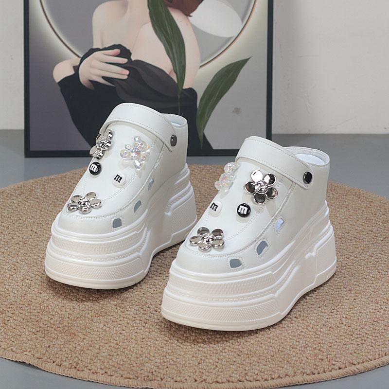 Fashion 12CM Baotou Half Slippers Female Summer Wear 2025 New Breathable Shoes Thick Sole Inside Elevation Sandals Designer Sandals