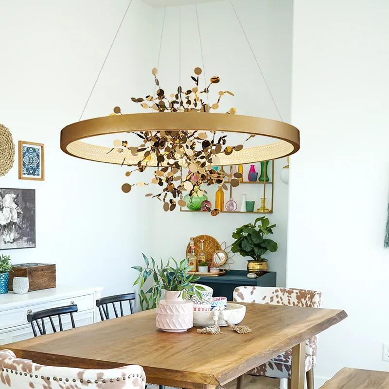 Round Chandelier Modern Dining Room Lamp Living Room Bedroom Kitchen Home Decoration Master Bedroom Gold Lamp 40/60/80cm