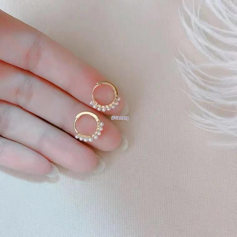 18K Gold Pearl Hoop & Cuff Earrings for Women