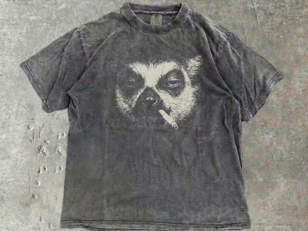 Smoking Lemur Shirt, Vintage Y2K Grunge Lemur Graphic Tee, Funny Animal Face Shirt, Comfort Colors® Edgy Meme, Gift Animal Lovers