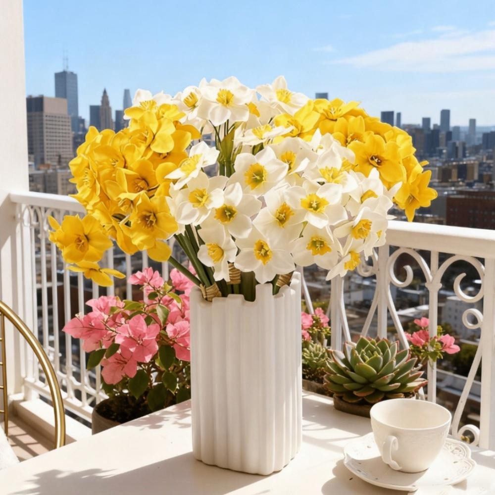 3/9pcs Narcissus Artificial Flowers Fake Bouquet Tabletop Ornaments Realistic Plastic Daffodil for Home Office Indoor Decor Gift