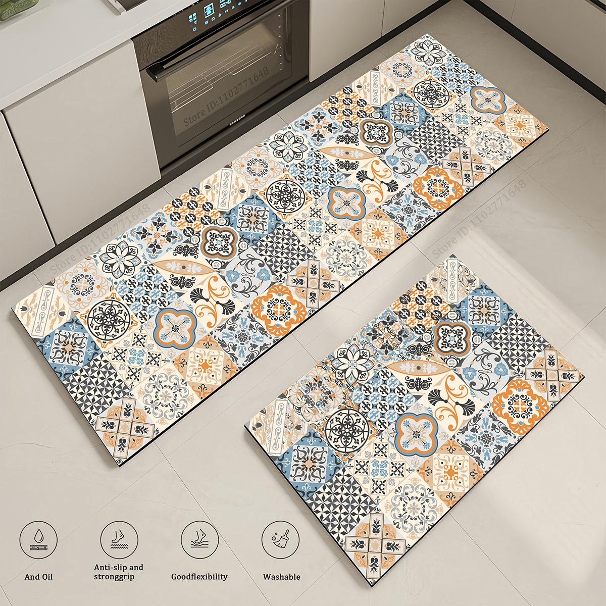 

Kitchen Retro Style Absorbent Non-Slip Entrance Doormat Carpet Living Room Washable Durable Fabric Rug Waterproof Quality Mat 40cmx60cm 1pc
