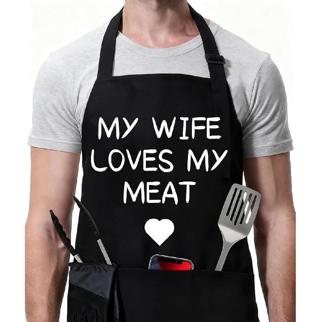 Rosoz Funny BBQ Black Chef Aprons for Men, Adjustable Kitchen Cooking Aprons for Men, Dad, Husband - Birthday, Father's Day