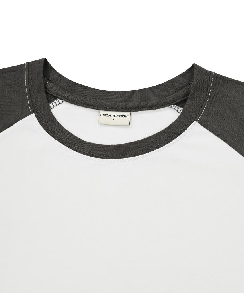 ESCAPEFROM Logo Pink Circle Print Raglan Color Block Short Sleeve T-Shirt Charcoal