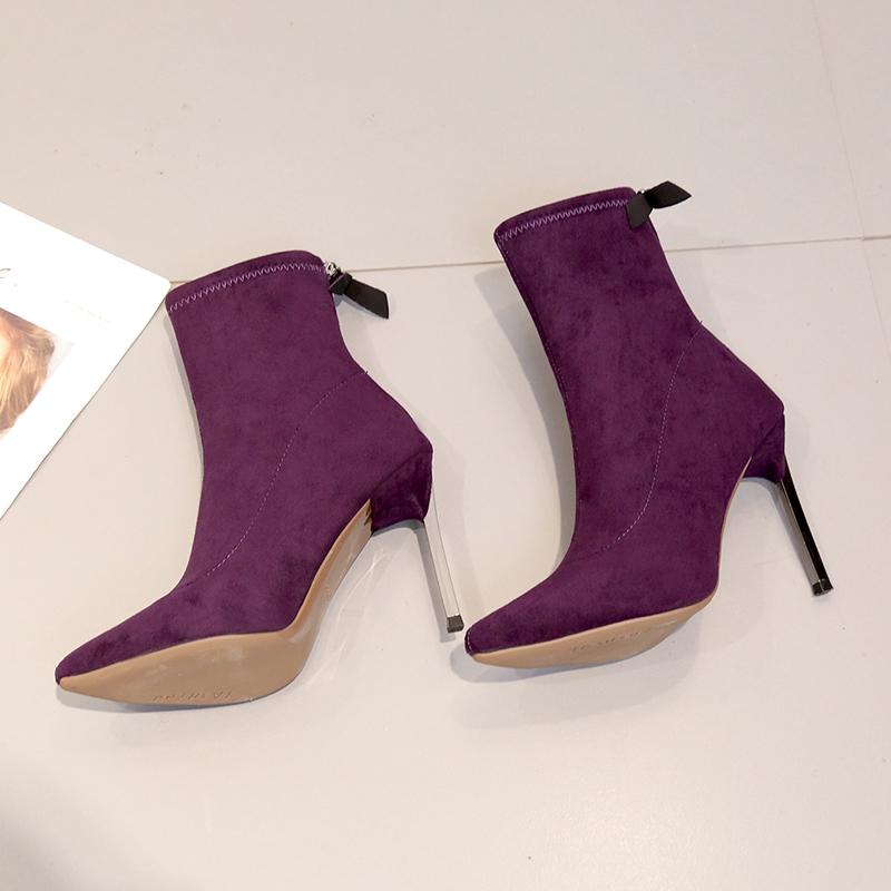 Fashion Aphixta Stiletto Boots Women Shoes Zip Stretch Fabric Female Botas Pointed Toe Mid-Calf Socks Thin High Heel Elastic High Boots