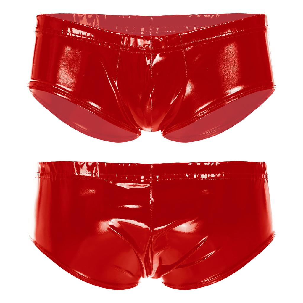 Men Low Rise Bikini Briefs Swim Trunks Metallic Shiny Bulge Pouch Panties Underwear Hot Pants