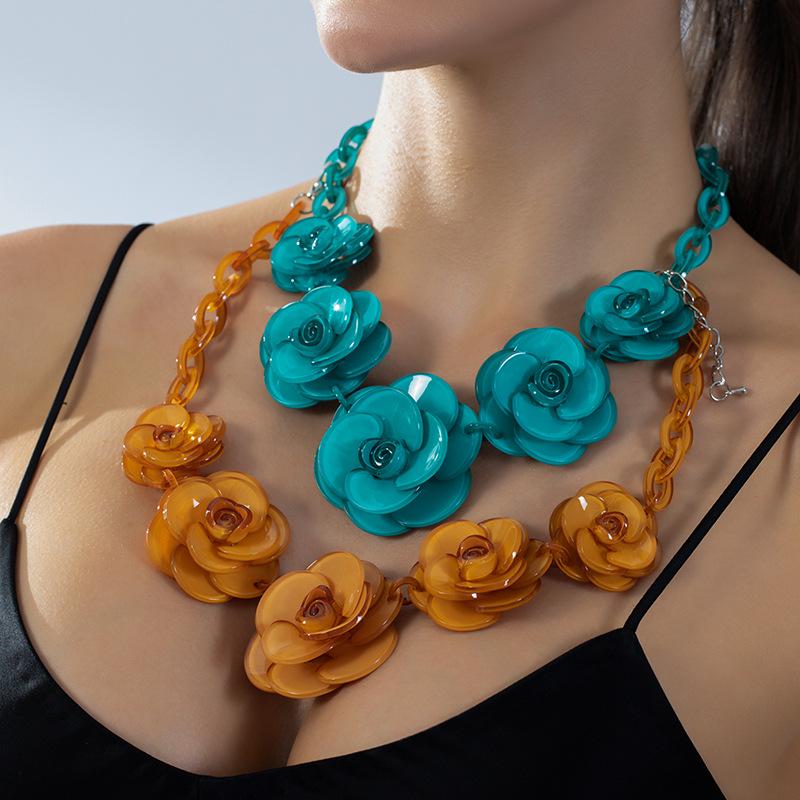 Bohemian Acrylic Flower Necklace - Colorful Rose Sweater Chain