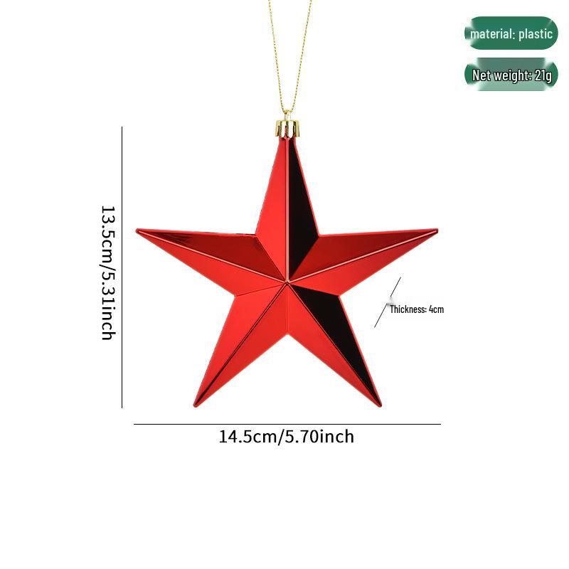 Shiny Electroplated Gold, Silver & Red Five-Pointed Star Christmas Tree Ornaments