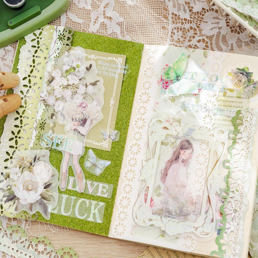 MòMò Retro Lace Hollow Stickers - Rain Dye Series for DIY Journals and Collage