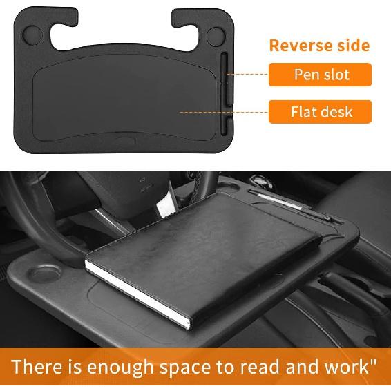 Car Steering Wheel Desk | Food Table For Car | Steering Wheel Tray For Constant Travelers, Fits Most Vehicles Steering Wheels (Black)