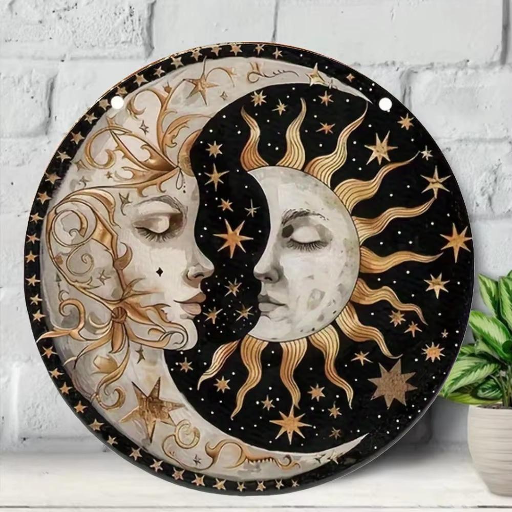 [Rustic Round Wall Decor] Sun and Moon Sign, Round Wall Decor, Classic Style,  Room Decoration, Mother's Day Gift