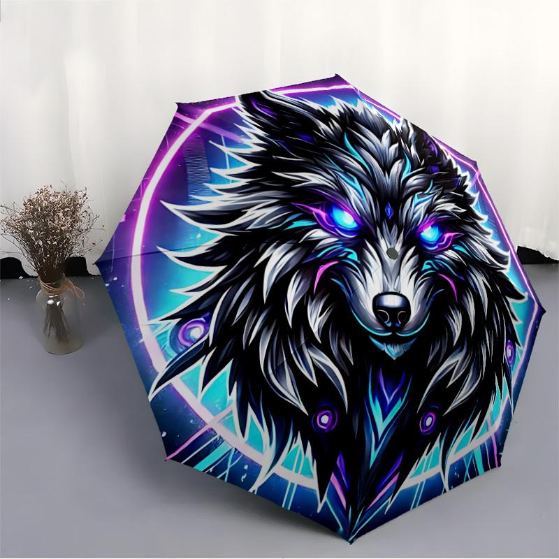 1pc Wolf Neon Automatic Umbrella High Quality Canopy, Portable Folding Umbrella With, Ideal Gift for - Travel 164