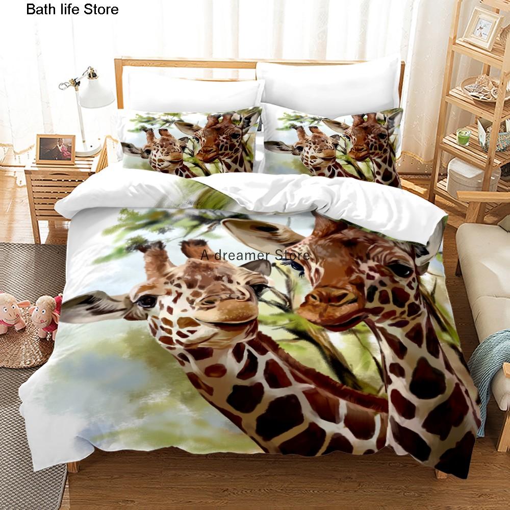African Animals Giraffe Sunset Bedding Set 3D Duvet Cover Set Bedspread For Boys Girls Kids Home Textiles Microfiber Bedspread