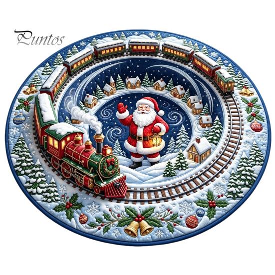 Indoor Decorative Floor Covering Round 3D Christmas Rug, Vortex Optical Illusion Area Santa Snowman Staircase Quiet Play Mat for Kids Depth