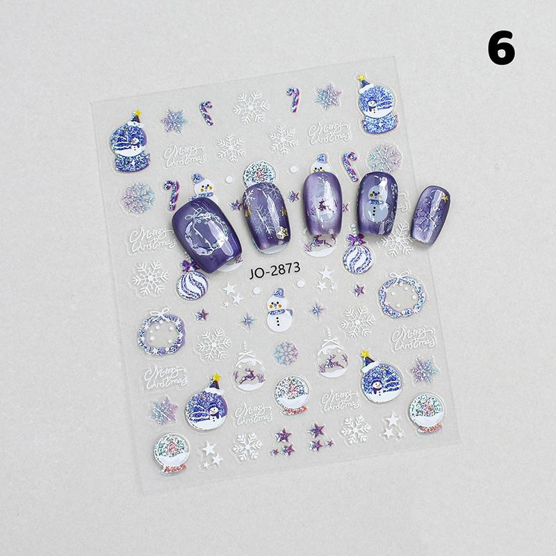 1 Blatt 3D Bunte Schneeflocken Nagelkunst Aufkleber Selbstklebend Glitzer Weihnachtsbäume Schneeflocken Abziehbilder Winter Maniküre Slider