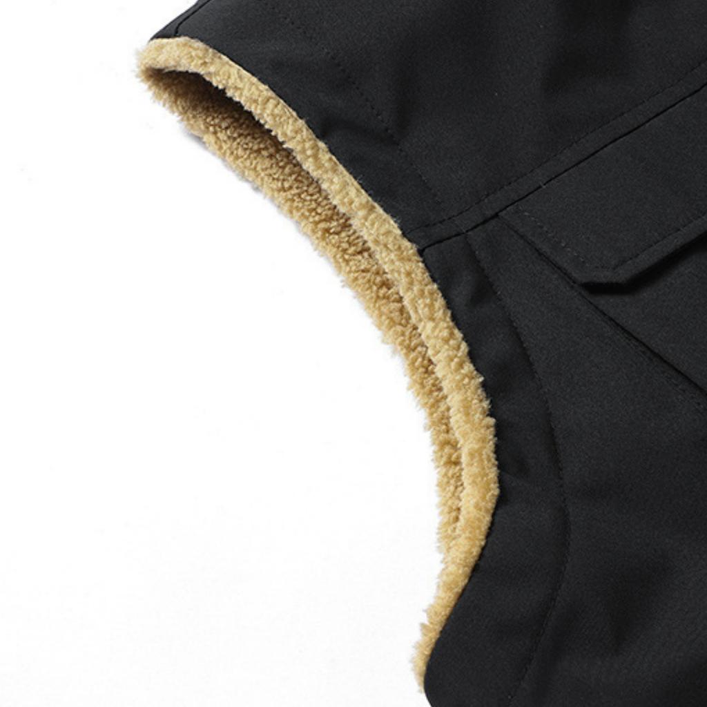 Men's Casual Fleece Solid Color Zipper Vest, Multi-pocket Workwear Vest, Stand-up Collar Lambskin Vest