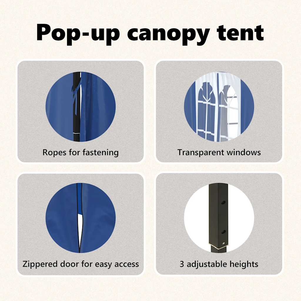 Foldable Party Tent with Side Walls Blue 2x2 M