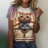 Cute Little Animal Printed Round Neck Short Sleeved T-shirt Soft Comfortable Creative Fun Women's Casual T-shirt