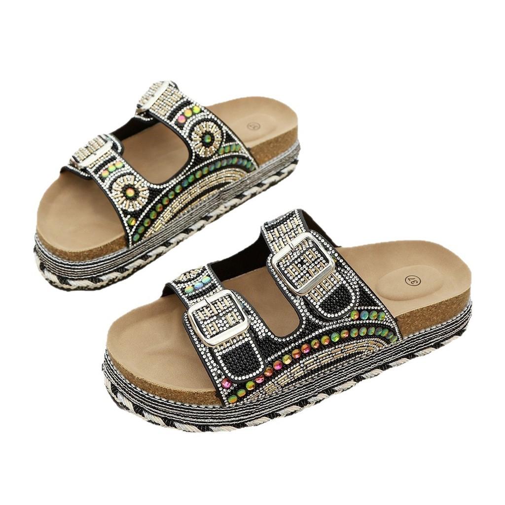 Summer Water Diamond Platform Flip Flops With Pu Upper For Womens Casual Wear