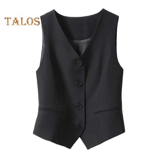 Women Vest Sleeveless Single-breasted Western Style Slim Fit Cardigan Suit Coat Pure Color V Neck Formal Business Style Lady Waistcoat