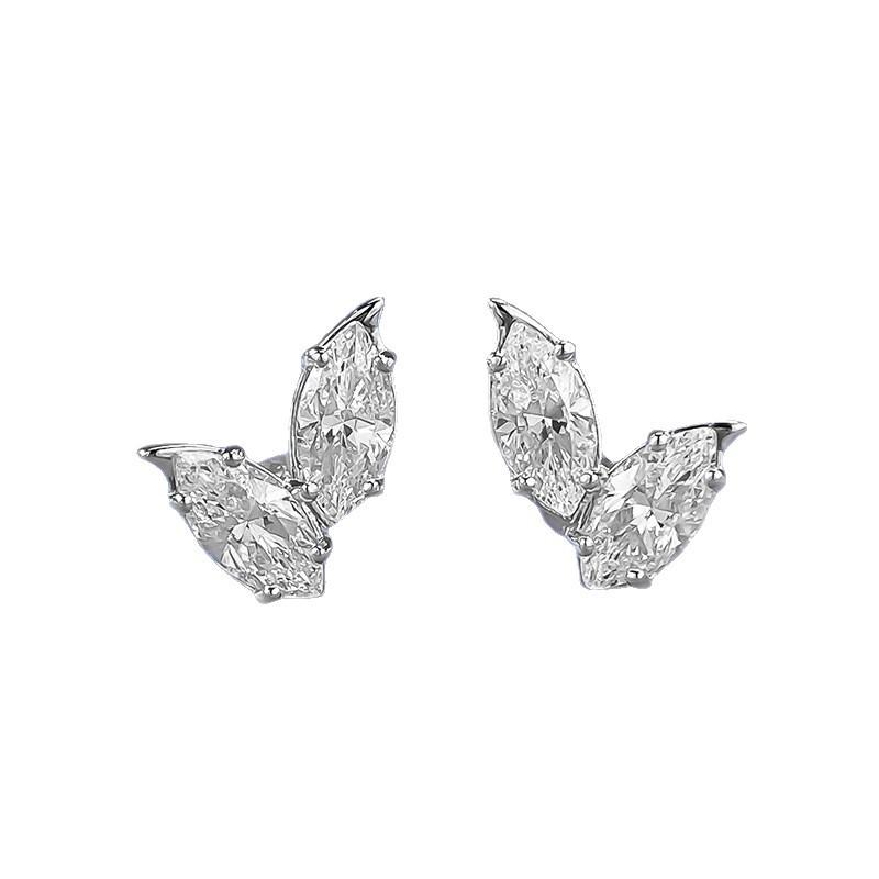 Jewelry White 1.25 Carat Horse Eye Diamond Earrings Light Luxury Premium Leaves Super Shiny Simple
