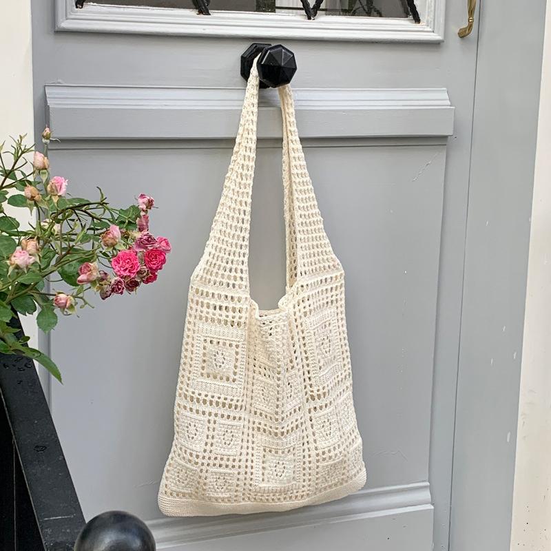 Simple Crochet Tote Bags Fashi Hollow Knitted Women's Bags Casual Female Shoulder Bags Ladies Shopping Top-Handle