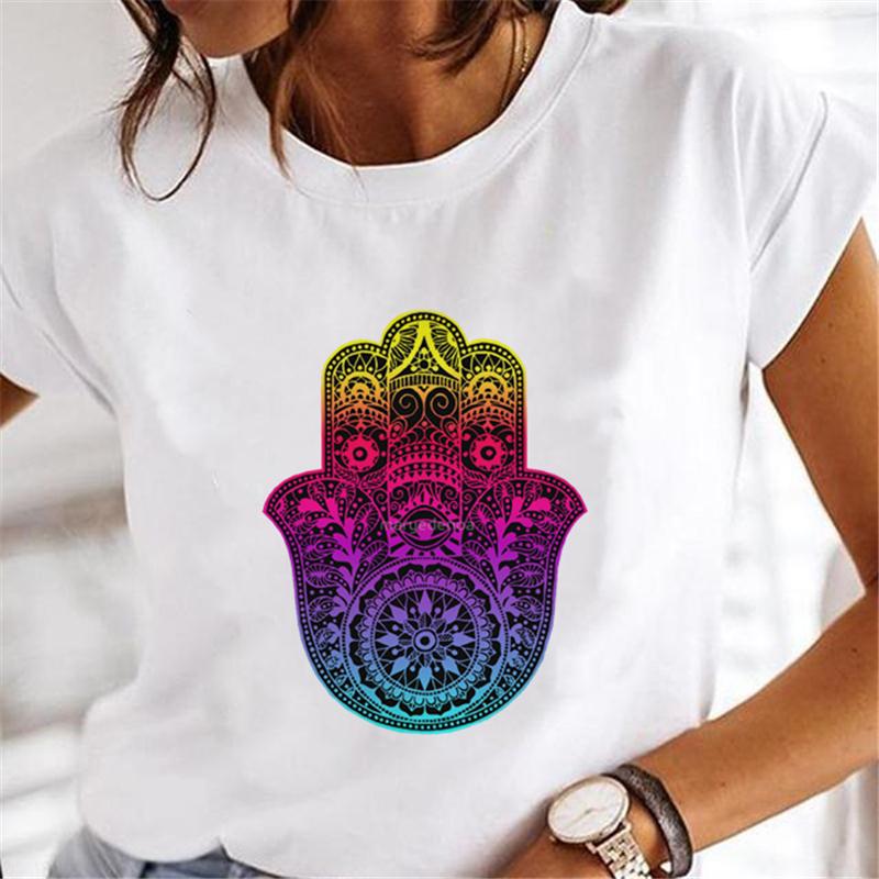 Hand Of Hamsa Fatima Print Fashion T-shirt Top Women's Summer Casual Harajuku Pattern Print Short Sleeve Shirt Y2K top