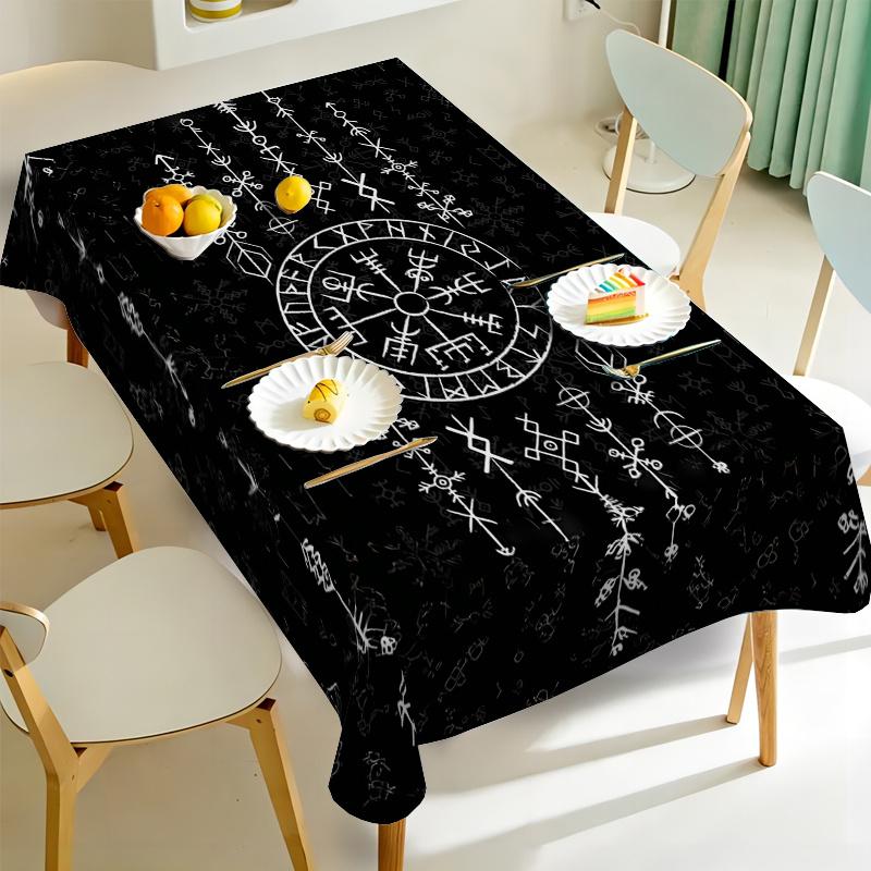Viking Mystical Rune Rectangle Tablecloth Table Decor Reusable Scandinavian Kitchen Dining Tablecloth Holiday Party Decor