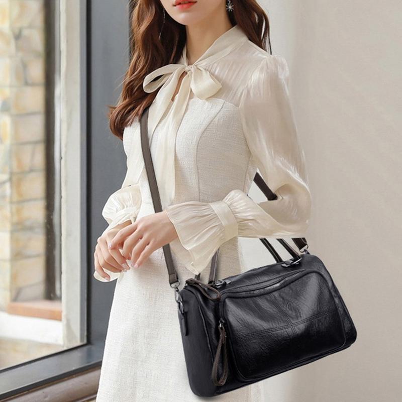 Yogodlns Retro-Umhängetasche für Damen mit großer Kapazität, weiches PU-Leder, lässige Boston-Design-Umhängetasche