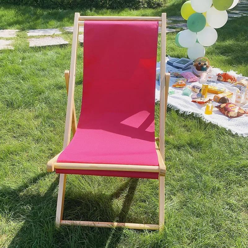 Outdoor Minimalist Beach Chair Modern Luxury Design Wooden Foldable Lounge Oxford Cloth Portable Comfortable Leisure Furniture