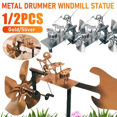 Metal Wind Spinner Percussionist Music Figurines and Statues Outdoor Wind Sculpture for Garden Yard Patio Lawn Porch Backyard