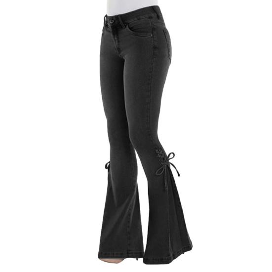 Plus Size Women Vintage Flare Jeans?Lace Up Bow Skinny Wide Leg Denim Pants