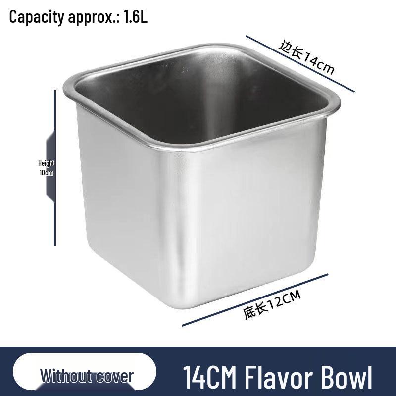 304 Stainless Steel Square Jam Bowl with Lid - Commercial Kitchen Seasoning and Sauce Container.