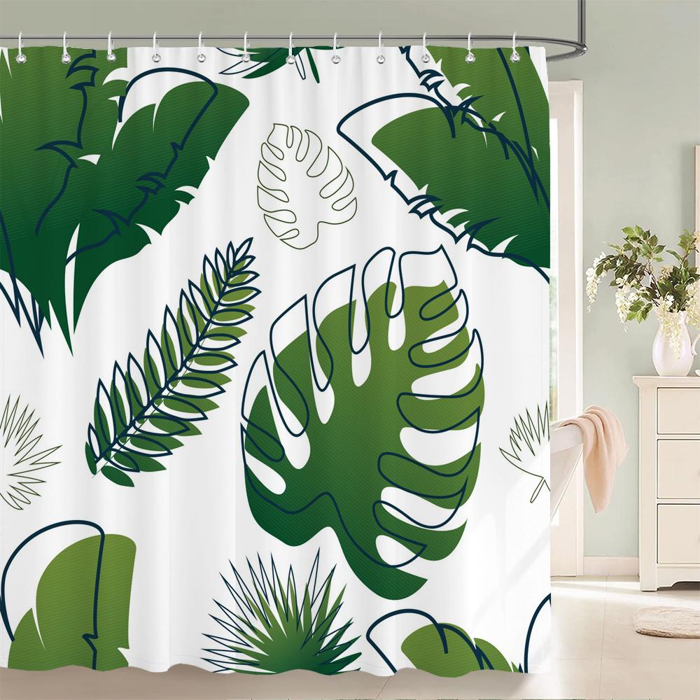 Green Plant Leaves Print Shower Curtains Watercolor Boho Floral Waterproof Morden Bathroom Bathtub Curtain Room Decor With Hooks