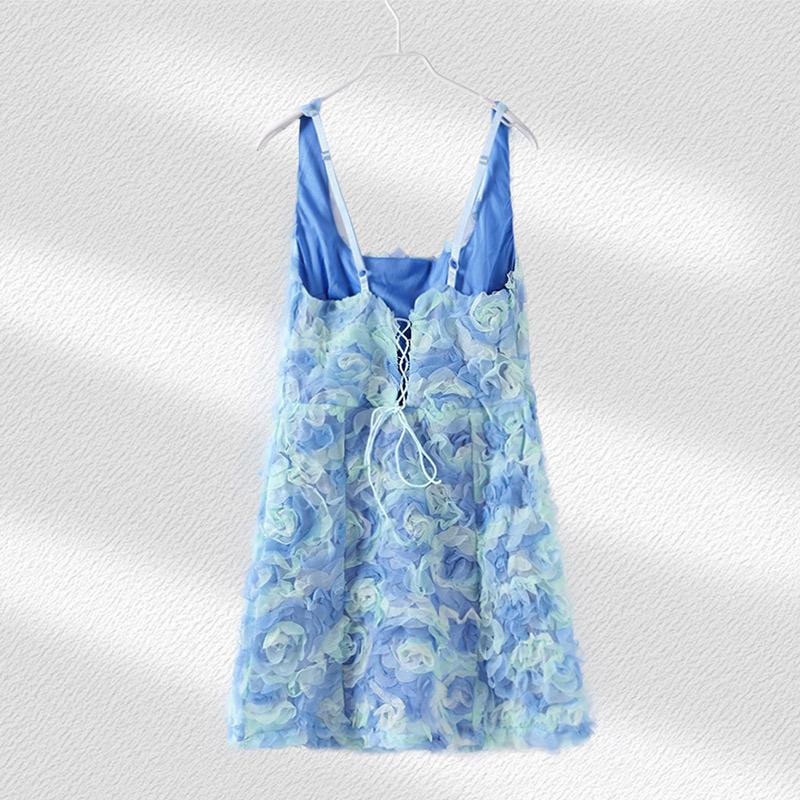 Summer 2025 Sexy Square Collar 3D Flower Slim Fit Sleeveless Strapless Short Dress Fashionable Women's Clothing Mini Dresses