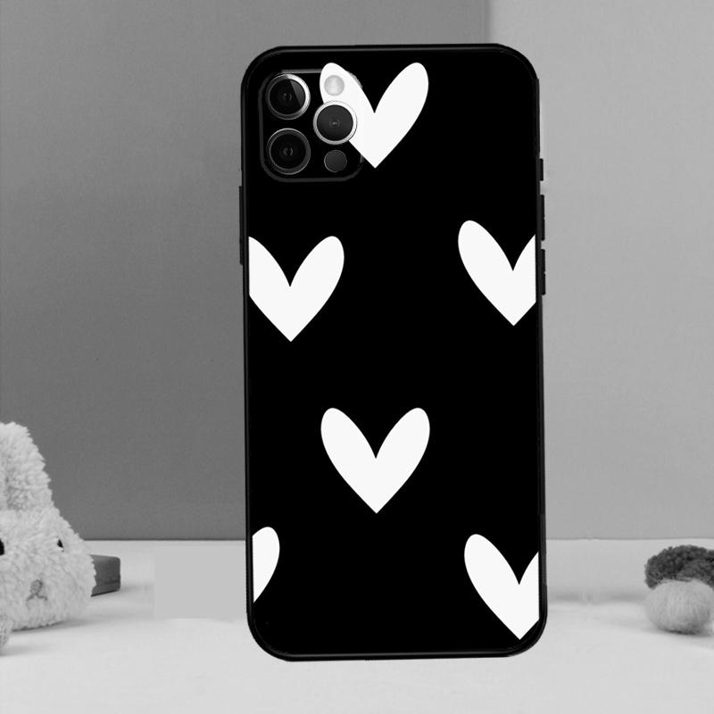 Cute Pretty Little White Heart Case For iPhone 14 13 12 11 15 16 Pro Max X XR XS Max 14 Plus Soft Back Cover