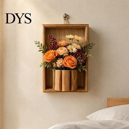 Decorative Wall Concealment Panel Rustic Wood Hanging Planter, Artificial Flower Greenery Storage Frame Mounted Vase for Living Room Entryway,
