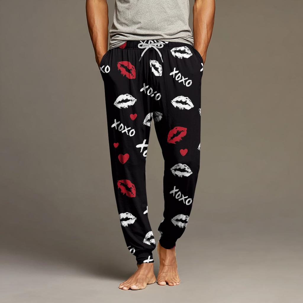 Herren Kordelzug Tasche Bündchen Freizeithose Zuhause Schlafhose