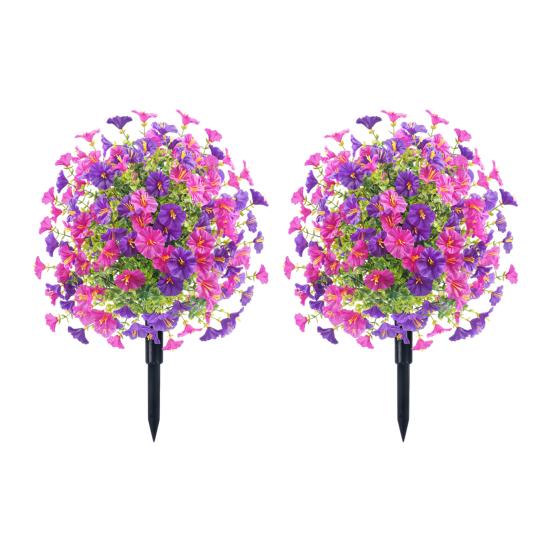 Artificial Morning Glory Ball 22" All-Weather Fake Topiary Ball with Ground Spike Faux Greenery Bushes Plants for Outdoor Garden Indoor Decor