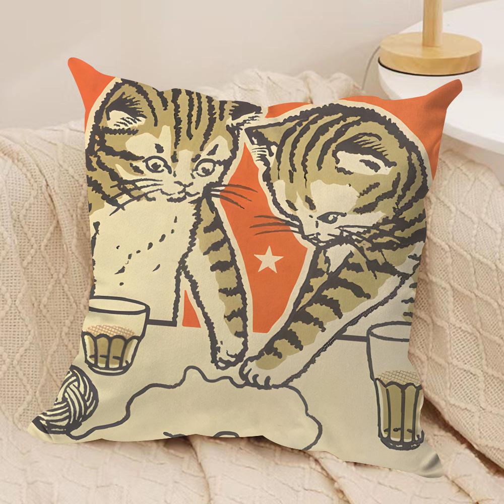Artisian Drunk Cats Cushion Cover Silky Short Plush Invisible Zipper Dustproof Sofa Pillow Case for Home Decor