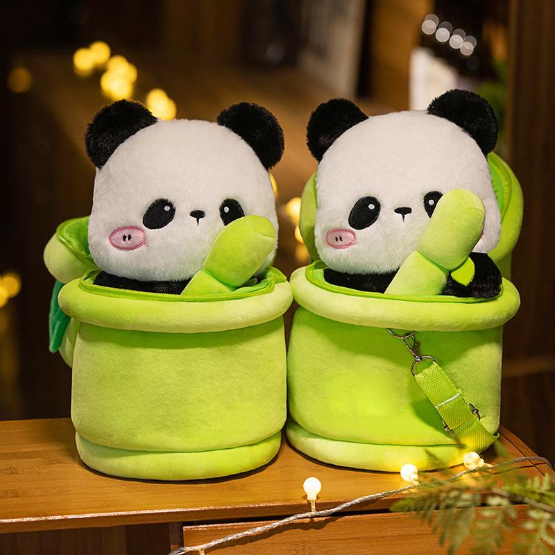 Xiong Youchengzhu Creative Bamboo Tube Panda Satchel Girls Plush Toy Graduation Gift Panda Doll Factory Spot