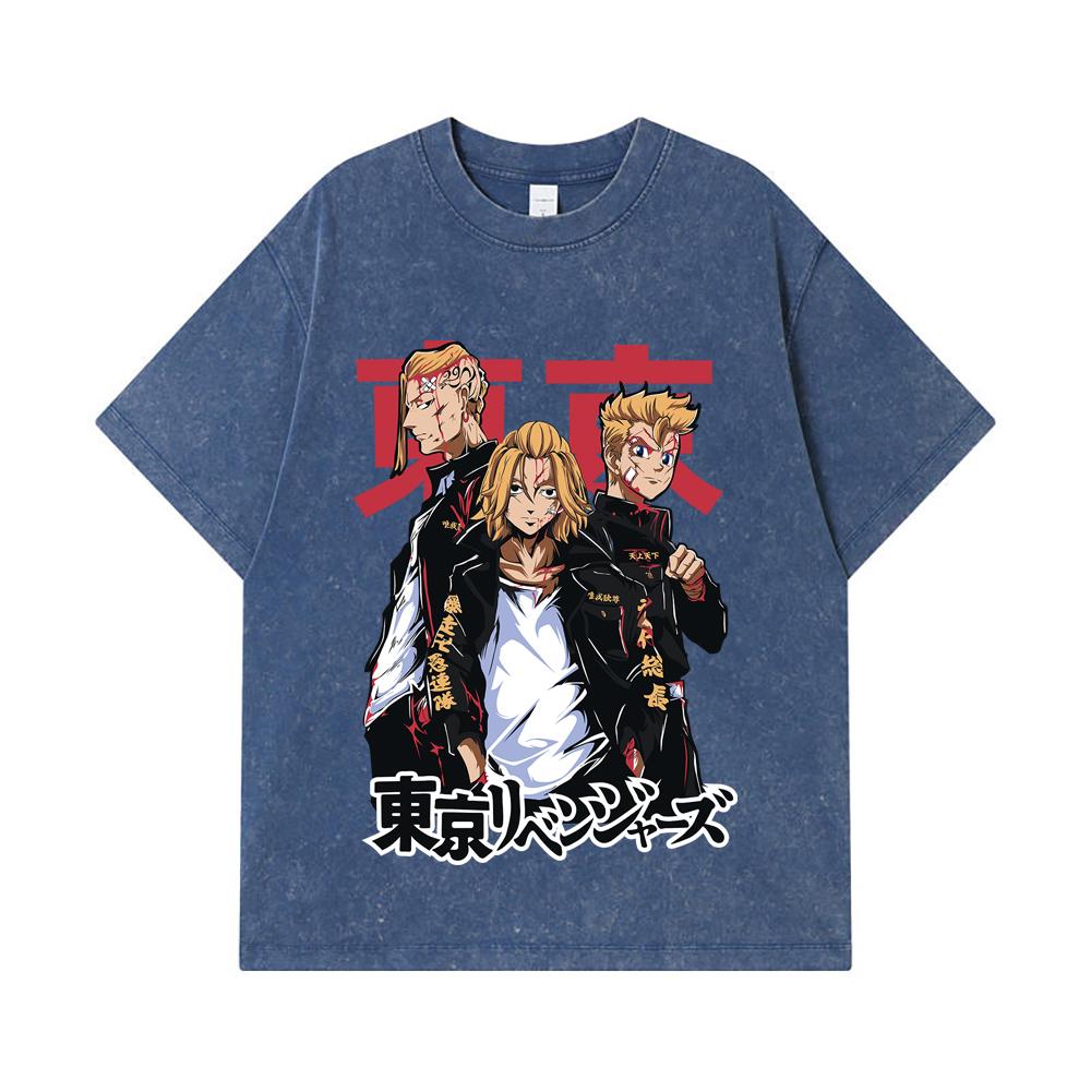 275 GSM Washed T-shirts 100 Cotton Tokyo Revengers V1 Print Unisex Heavy Cotton T Shirt 2XL королевский синий 2290₽