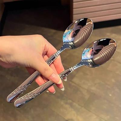 Stainless Steel Round Spoon Net Red Golden Dinner Long Handle Stirring Dessert Spoons For Kitchen Accessories Gadgets