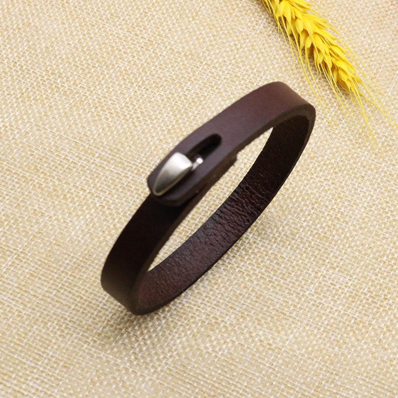 

Retro Leather Men s Bracelet with Genuine Leather and Alloy Metal Buckle кофейный